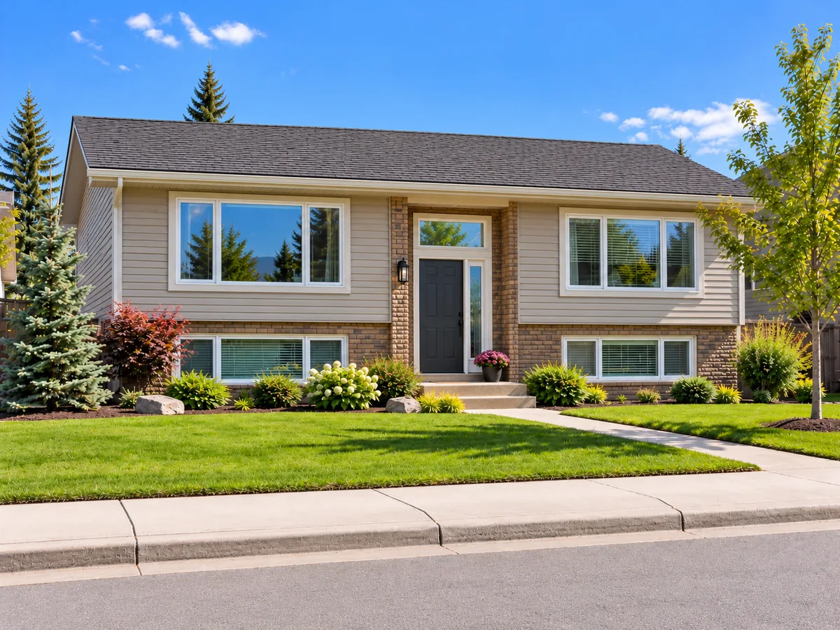 Illustrative Calgary bi-level home with raised main-floor and lower-level windows