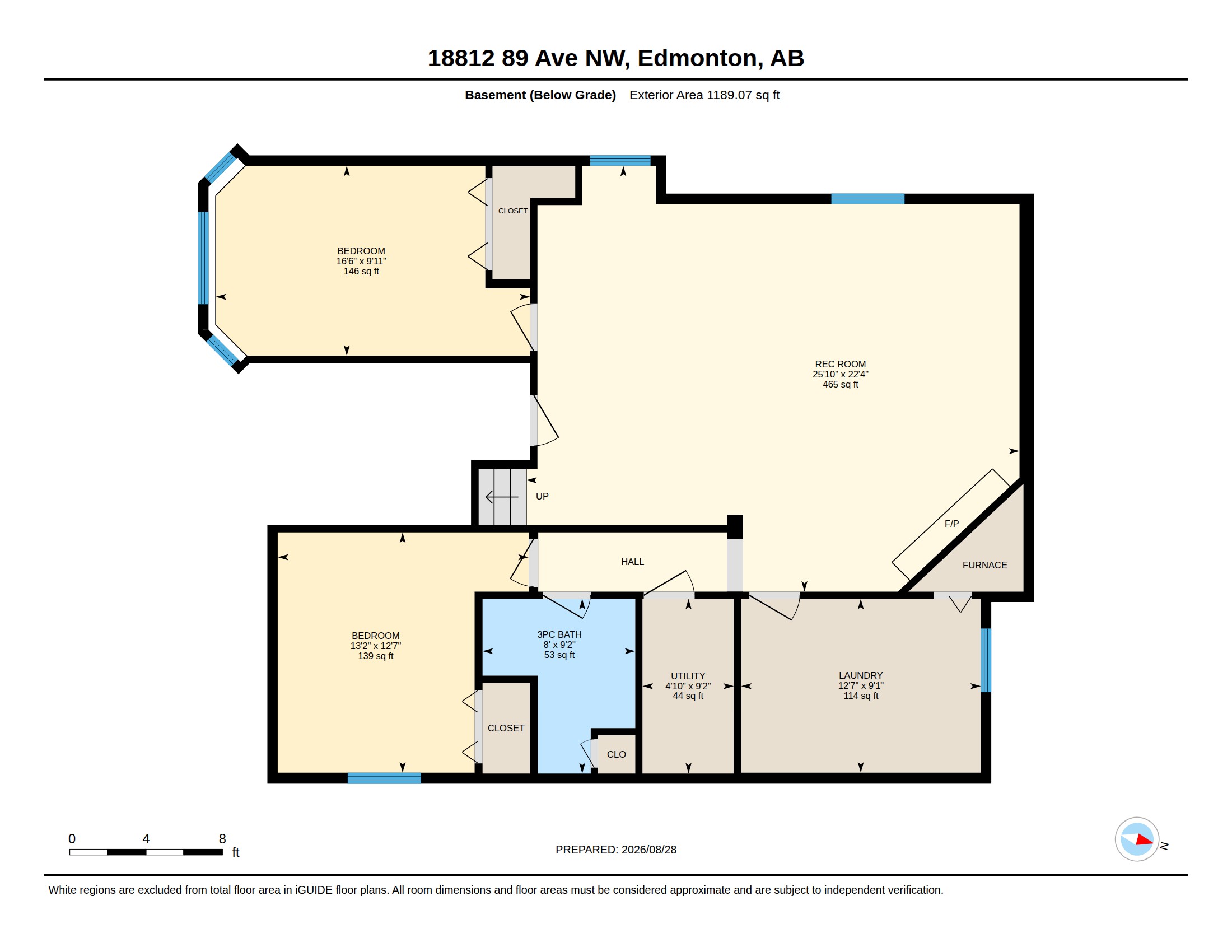 Basement floor plan for 18812 89 Ave NW Edmonton
